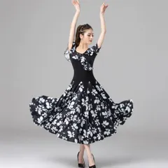 新品 未使用  新作 スタンダード練習着！花柄ワンピース二の腕が目立ちにくいデザイン 社交ダンスドレス ラテンダンス衣装 レッスンウェア ステージ衣装