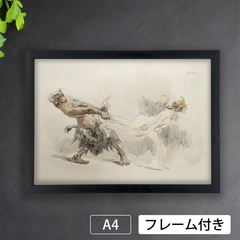ハインリヒ・クレイ（Heinrich Kley）『捕獲』(1910年頃) バロック　アートポスターA4 マット紙【フレーム付】《IN》
