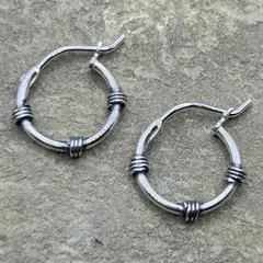 シルバー925 Sterling デザインフープピアス/軽研磨仕上げ/両耳