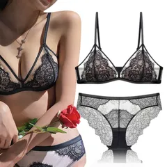 [Jolie's room] ブラジャーショーツセット 下着レ ディース ノンワイヤー 総レース 盛れるブラ セクシー ランジェリー上下セット(ブラック, L) [ブラック] [L]