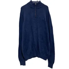 TOMMY HILFIGER コットンニット セーター XXL ネイビー トミーフィルフィガー ハーフジップ ビッグサイズ 古着卸 アメリカ仕入 a701-7473