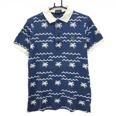 ★SALE価格★パーリーゲイツ 半袖ポロシャツ ネイビー×白 ヤシの木柄 メンズ 4(M) ゴルフウェア PEARLY GATES