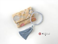 再販‼︎ お念珠入れ　ポケット付き　高級金襴…菊桜鹿の子　ベージュ《送料無料》