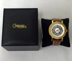 [Used] Wristwatch/Pocket Watch (Character) Kurokuro Model Genuine Leather Original Men's Wristwatch Gold "Chrono Clock"