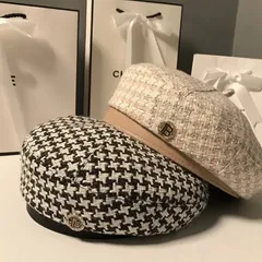 Bピンズ付き千鳥柄ベレー帽　2色展開
