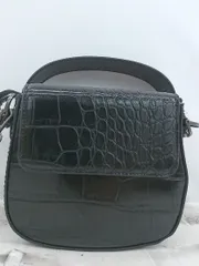 ◇ ZARA ザラ クロコダイル 型押し レザー ショルダー バッグ ブラック レディース E  【1305160024606】