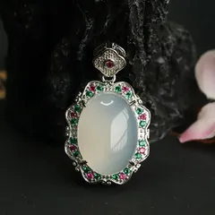 ペンダント 自然 アイス ホワイト ジェイド アゲート レディース クリスタル ジュエリー ギフト M250113-21
