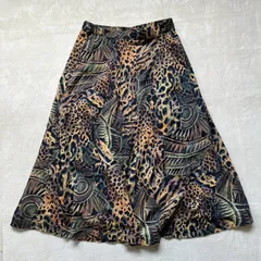 【ヴィンテージ】【激レア】Senzafine （センツァフィーネ） ヒョウ柄ロングスカート プリーツフレアスカート レディース 13号
