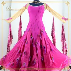 【日本製 社交ダンス衣装】ピンク Chacott チャコット ワンピース ドレス フロート デモ 競技用 豪華 華やか フリル 柄 模様 ダンス ダンスウェア かわいい 綺麗 きれいめ レディース 女性用 ロング スカート エレガント ゴージャス おしゃれ