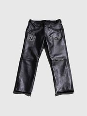 VANSON MASTERMIND WORLD マスターマインド バンソン レザーパンツ メンズ 革パン 皮パン BONE LEATHER PANTS CUSTOM ボーン スカル ワッペン MW24C13-PA100