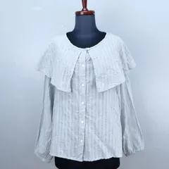 SM2　Samansa Mos2　F サイズ　ドビーフリル襟 ブラウス　長袖　ストライプ　水色　コットン100%　サマンサモスモス