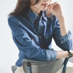 23区 ライトダンガリーデニムショートシャツ ダルブルー コットン綿