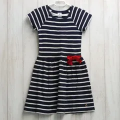 【美品】 PETIT BATEAU プチバトー ボーダー ワンピース リボン 半袖 ネイビー×ホワイト 6ans/116cm