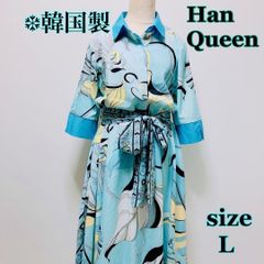 韓国製ロングマキシシャツワンピース/ウエスト紐リボン調整有り七分袖サイドスリット