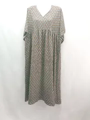 ◇ LOWY BY CORNERS Vネック マルチ柄 薄手 裏地あり 半袖 ロング ワンピース サイズM ブラウン ブルー レディース E  【1310130027990】