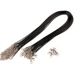 【在庫処分】[BEAUTY PLAYER] ネックレスチェーン 合皮 レザー チョーカー 紐 金具付 20本セット 黒×シルバー/カニカン アジャスター付き バチカン20個 手芸 ハンドメイド材料