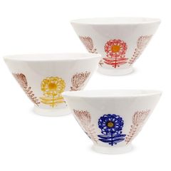 J-kitchens 勲山窯 茶碗 3個セット直径 11cm 高さ 6.5cm 北欧の花 波佐見焼 日本製#わふうひゃっぽうばこ