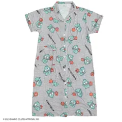 ハンギョドン ワンピース パジャマ 部屋着 Tシャツ 半袖 総柄 キャラクター グレー 前ボタン 前開閉 M L サンリオ Sanrio 半漁 前開き入院着 病院着 介護 ルームウェア レディース かわいい 人気 ゆったり 送料無料のサムネイル