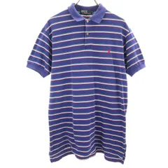 Polo by Ralph Lauren ポロバイラルフローレン 90s USA製 オールド ボーダー柄 半袖 ポロシャツ L ブルー 鹿の子 メンズ 古着