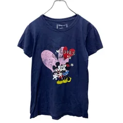Disney 半袖 キャラクター プリントTシャツ レディース S ネイビー ミッキー＆ミニー バックプリント 古着卸 アメリカ仕入 a704-5776