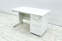 新品 片袖机 片袖デスク スチールデスク 事務机 オフィスデスク 中古オフィス家具 1200/700/700 WH/WH/WH 【A000003632】