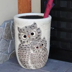 信楽焼 陶器 やきもの 壷 玄関 傘入れ フクロウ透かし彫り(白)傘立て kt-0150