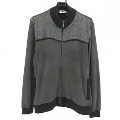 【美品】ブラックアンドホワイト ニットジャケット 杢グレー系×黒 ウール混 メンズ 2(M) ゴルフウェア Black＆White