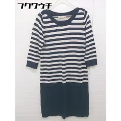 ◇ green label relaxing UNITED ARROWS ボーダー コットン ニット 七分袖 膝丈 ワンピース ネイビー レディース 【中古】 【1105040003000】