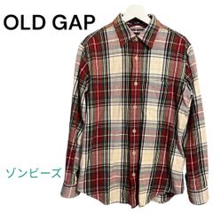 OLD  GAP チェック ネルシャツ　コットン100%  ベージュ/赤　古着　バイカー
