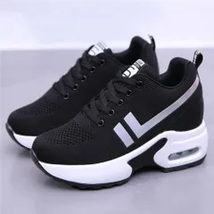 ☆ ブラック ☆ 39(24.5cm) ☆ インヒールスニーカー レディース 厚底 pmyls25 スニーカー インヒール レディース インヒールスニーカー シークレットシューズ 厚底シューズ 厚底スニーカー レースアップシューズ 厚底 軽量 レースアップ