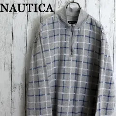 NAUTICA ノーティカ ハーフジップ　刺繍ロゴ　チェックスウェットカットソー XL
