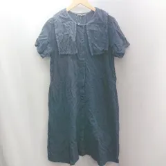 ◇ ⊂ Samansa Mos2 サマンサ モスモス 半袖 膝下丈 ワンピース サイズF ネイビー系 レディース E  【1502180007170】