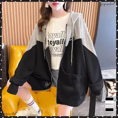 ジップアップパーカーレディーススウェットフード付きトレーナー長袖 ゆったり 韓国 薄手フーデッド 体型カバートップス おしゃれバイカラーパーカー ストリート春秋配色ZIPパーカー カーディガン 春服 カジュアル 羽織り
