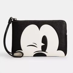 コーチ COACH ディズニー ミッキー コーナージップ リストレット ポーチ レザー CN041 QBM2 ブラック【中古】