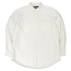 ポロラルフローレン POLO RALPH LAUREN 90s 90年代 コットン リネン ワークシャツ WHITFIELD 同色ストライプ柄 珍品 USA アメリカ ヴィンテージ 古着 メンズ シャツ ホワイト 白 L【中古】