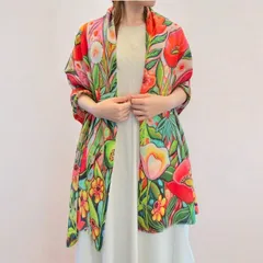 スカーフ カシミール織り 花柄 ストール 大判 レディース 夏にぴったり 手織り インド製 高級感 ボタニカルデザイン 薄手 軽量 柔らかい 肌触り 上品 おしゃれ カラフル エレガント 一点物 ナチュラルコーデ