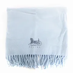セリーヌ CELINE マフラー ストール フリンジ 大判 刺繍 ウール 水色 スカイブルーのサムネイル