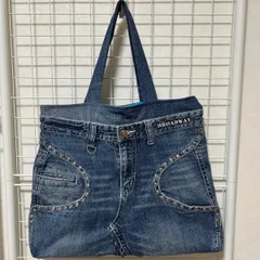 大きめ⭐️カシメがCOOL⭐️両面違うデニムリメイクバッグ⭐️2way