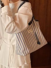 💙南风 Chio2nd・愛琴海ベイ💙 夏 | ニッチ | ストライプ | シンプルでファッション 女性用手提げ・片肩トートバッグ