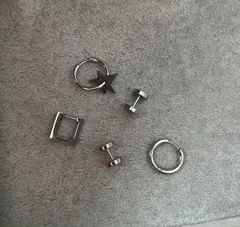 ピアス まとめ売り シルバーカラー 5点セット ダンベルピアス フープピアス 他 人気アクセサリー お得なセット