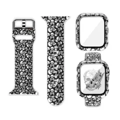 アップルウォッチバンド 腕時計ベルト Apple Watch シリコン バンド 42mm アップルウォッチケース ガラスフィルム付き アップルウォッチカバー 一体型保護フィルム付き プリント柄 花柄 交換バンド 柔らかスポーツ 交換ベルト メンズ