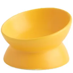 RYOHIN Lab.(良品ラボ) 猫 フードボウル セラミックボウル 陶器 ペットボウル 食べやすい 15度の傾斜 餌入れ 水入れ 小型犬 猫 兼用 シンプル 安定感 汚れにくい お手入れ簡単 1個 (イエロー) [イエロー]