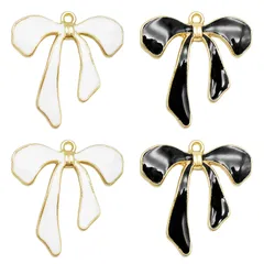 【在庫処分】Julie Wang 24個 合金 エナメル ちょう結び チャーム ホワイト ブラック リボン チャーム ネックレス ペンダント ブレスレット イヤリング ジュエリー 製作 クラフト DIY アクセサリー