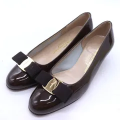 サルヴァトーレフェラガモ パンプス エナメル ヴァラ シューズ イタリア製 ブランド 靴 レディース 6dサイズ ブラウン Ferragamo 【中古】