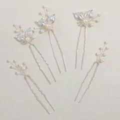 新品 Famihot 髪飾り ヘアアクセサリー 花 木の葉モチーフ パールヘアピン 5本セット Uピン ヘッドドレス ウェディング 結婚式 お呼ばれ 披露宴 卒業式 発表会 和装用 手作り髪飾り 合金製 (05)