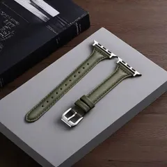 Apple Watch アップルウォッチ 本革レザーバンド アーミーグリーン 38 40 41 42 44 45 49mm 対応 牛革 ベルト ワンタッチ交換 全シリーズ対応