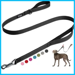 【数量限定】リード 犬用 ロングリード 持ち手2個 柔らかいパッド付き 小型犬 中型犬 Fida 大型犬 ペット用 訓練リード 夜間反射 (1.5ｍ ブラック)