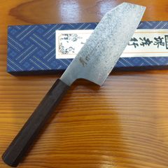 おけや作 三徳包丁 青柄 ダマスカス 黒仕上げ 刃渡り16.5cm 調理用包丁