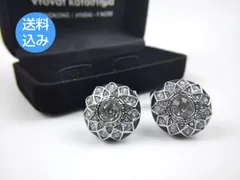 ラウンド フラワーデザイン クリアストーン カフスボタン カフリンクス シルバー