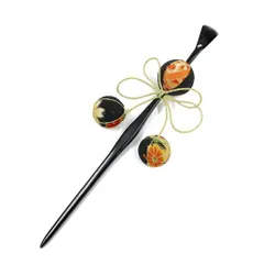 一本差し 玉かんざし 玉簪 髪飾り リボン 浴衣 成人式 振袖 袴 かんざし 玉飾り 黒 ちりめん 紐 ユニーク おしゃれ かわいい No.10-1047